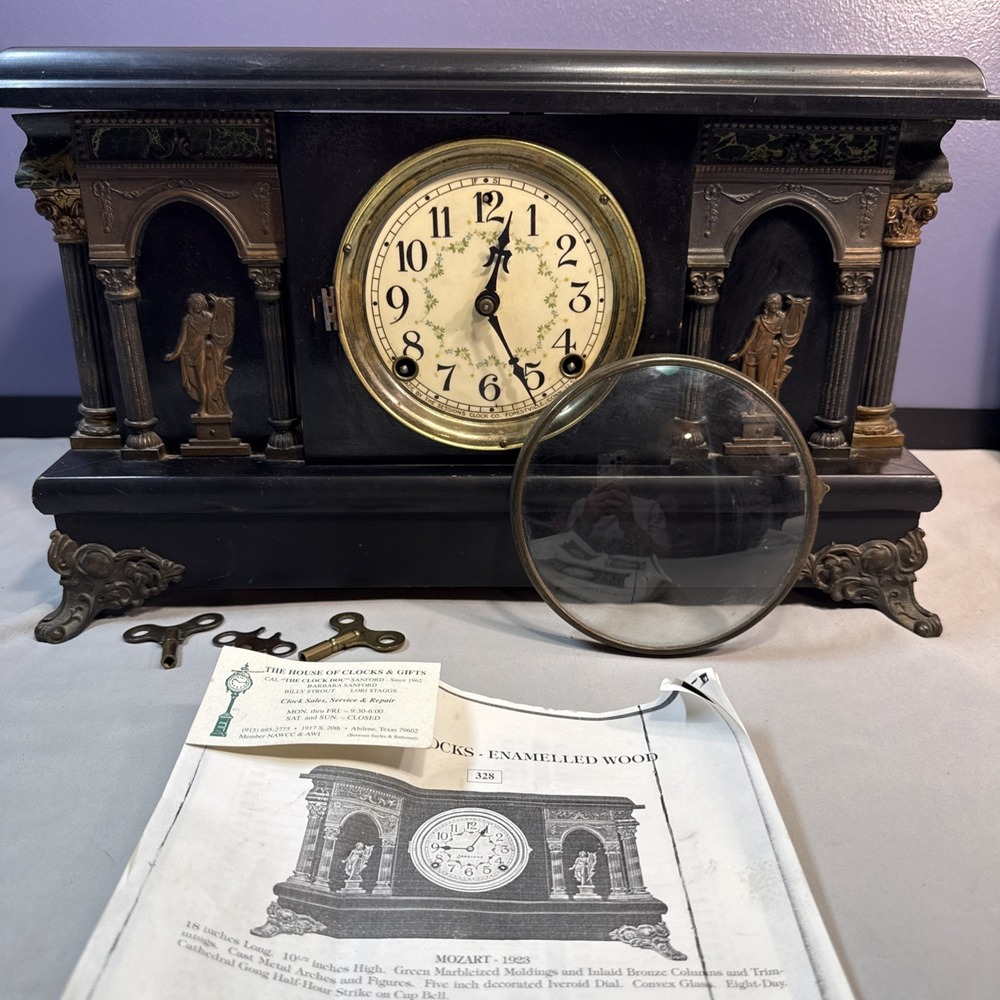 WORKING 1923 Sessions Mozart Mantel Clock 3 Keys Original Catalog Page As Is
